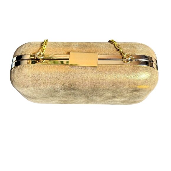 Banana Republic Gold Glitter Genuine Leather Clutch Evening Bag - Picture 2 of 10